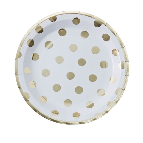 Plates | Gold Foil Polka Dot Paper Plates 9" | Pack of 8 Quality Paper Plates | Bridal Shower | Wedding Party Supplies | The Party Darling Il_570xn