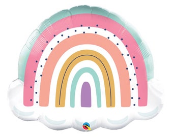 Pastel Boho Rainbow Balloon 36in | Boho Rainbow Baby Shower | Boho Wild ONE First Birthday Decor | Rainbow Party | Pastel Rainbow Balloon