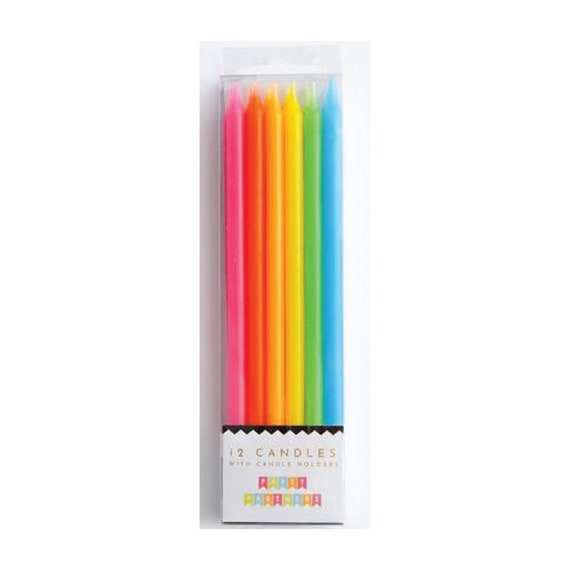 Tall Neon Rainbow Birthday Candles 12ct | Birthday Party Cake Decor | Cake Toppers | Rainbow Birthday | Wax Party Candles Il_570xn