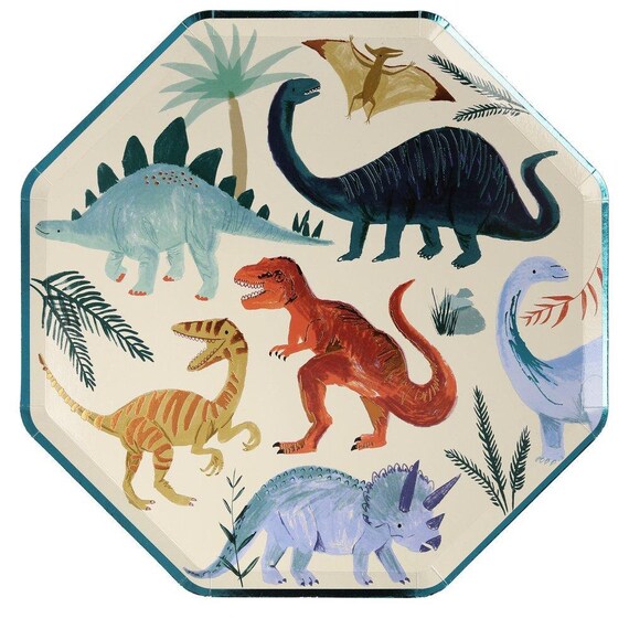 Dinosaur Kingdom Lunch Plates | Jurassic World | Dinosaur Party Decor | Dino Baby Shower | Three Rex Birthday | 8 Meri Meri Large Plates Il_570xn