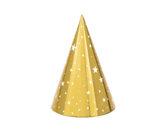Gold Star Party Hats 6ct | Gold Paper Hats | New Years Party Hats |