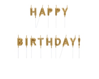 Gold Happy Birthday Candle Set | Gold Cake Decor | Milestone Birthday Candles | Gold Party Candles | Birthday Party Decor