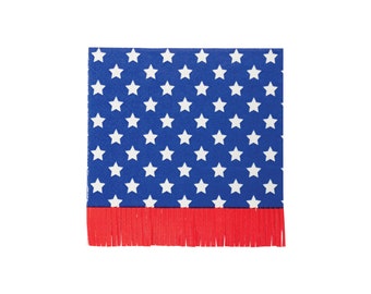 Red Fringe, White Stars & Blue Dessert Napkins 24ct | 4th of July Party | July 4th Birthday | Memorial Day BBQ | Red White and Blue Party