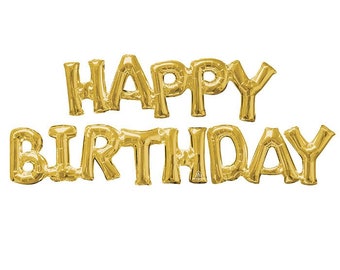 Gold Happy Birthday Balloon Banner | Gold Party Decor | Milestone Birthday Party | 21st Birthday | Sweet 16 Decor | Birthday Decorations