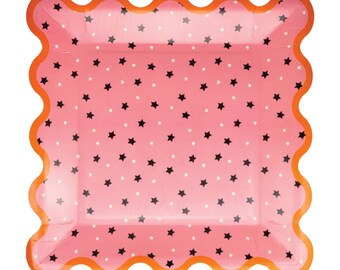 Pink & Black Star Halloween Party Plates (8ct) – Spooky or Boo La La Birthday Decor