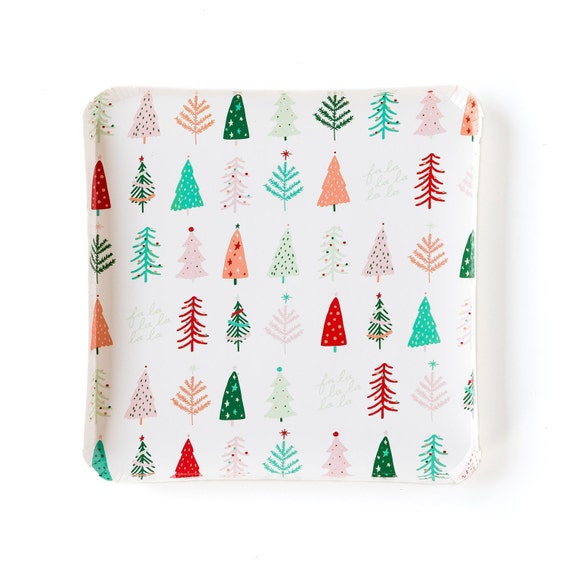 Colorful Christmas Tree Lunch Plates | Colorful Christmas Party Decor | Merry & Bright Christmas Theme | Pack of 8 Large Paper Plates Il_570xn