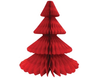 Red Christmas Tree Honeycomb Paper Centerpiece 17in | Christmas Centerpiece | Christmas Mantle Decor | Winter Wonderland | Holiday Decor