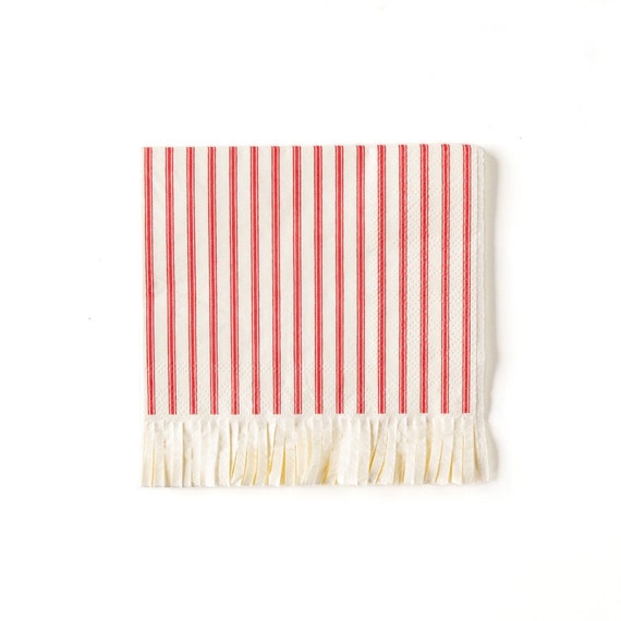 Red & White Striped Fringed Cocktail Napkins | Kids Christmas Party Decorations | Believe Santa Christmas Theme | Set of 25 Paper Napkins Il_570xn