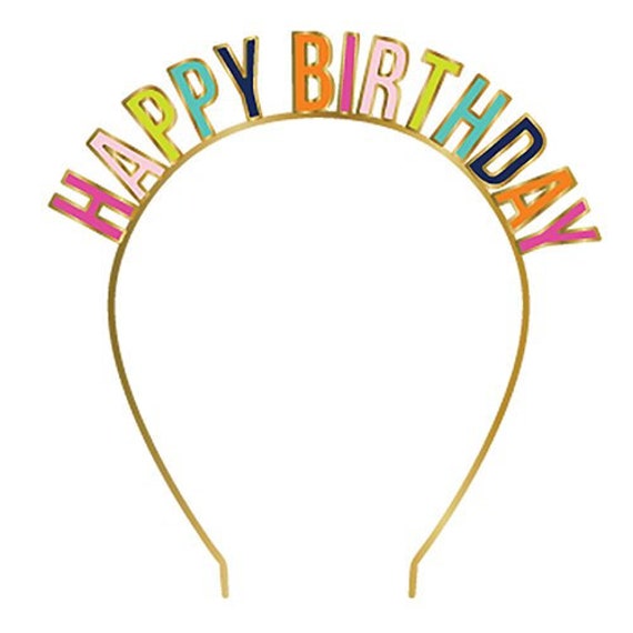 Happy Birthday Headband | Rainbow Birthday Party Crown | Girls Birthday Tiara | Gold Metal Headband | Milestone Birthday | Rainbow Party Hat Il_570xn