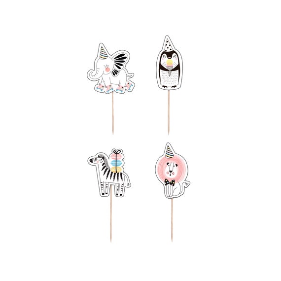 Party Animal Cupcake Toppers | Party Animals Birthday | Wild One Birthday | Zoo Animals | Ice Cream Party | Pack of 12 Party Picks Il_570xn
