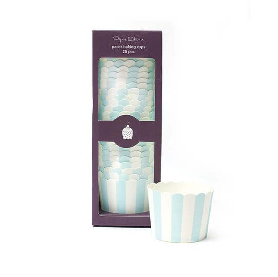 Light Blue Striped Baking Cups | Blue Bridal Shower | Baby Boy Shower | Blue Snack Cups | Blue Striped Candy Cups | Pack of 25 Baking Cups Il_570xn
