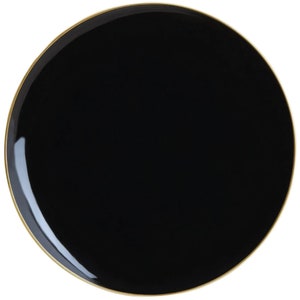 Assiettes plates en plastique 10 carats noires avec rebord doré | Décoration de fête noire | Remise des diplômes | Décoration du Nouvel An | Décoration de fête des années 1920 | Anniversaire