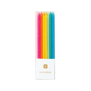 Tall Rainbow Birthday Candles 16ct | Birthday Party Cake Decorations | Birthday Cake Toppers | Rainbow Birthday | Wax Party Candles