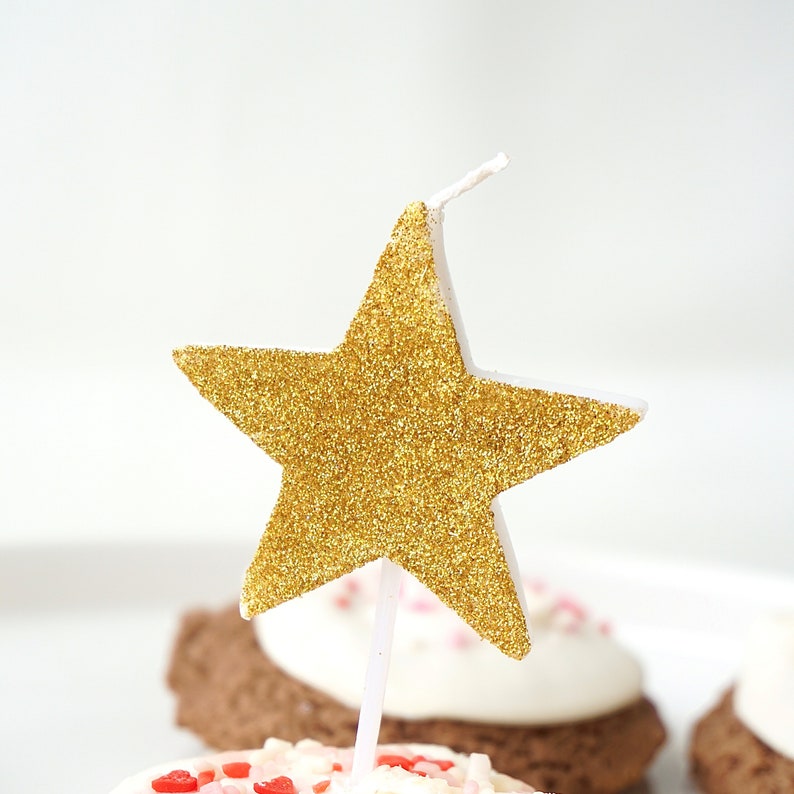 Gold Glitter Star Candle Gold Star Candle Star Birthday Etsy