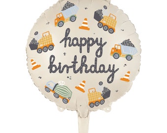 Construction Party Birthday Foil Balloon 14" - Dump Truck, Bulldozer Party Decor