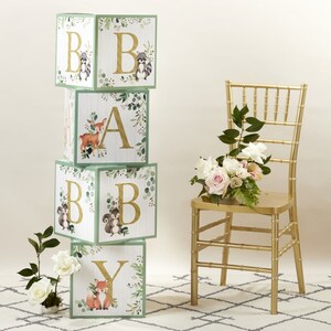 Woodland Baby Block Decorations 4ct Forest Animals Baby Shower Block Letters Woodland First Birthday Backdrop Woodland Gender Reveal image 4