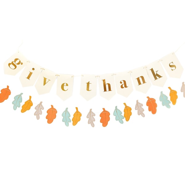 Harvest Give Thanks Leaves Banner Set 5ft | Thanksgiving Decorations | Thanksgiving Day Decor | Thanksgiving Dinner Party | Fall Party Decor