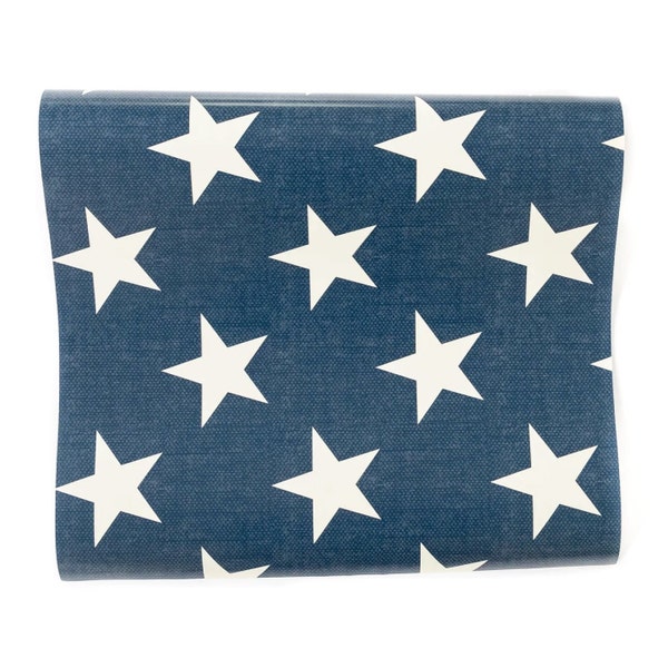 Blue Star Paper Table Runner 10ft | 4th of July Party Decor | Little Firecracker | Red White & Blue Baby Shower | Memorial Day Pool Party