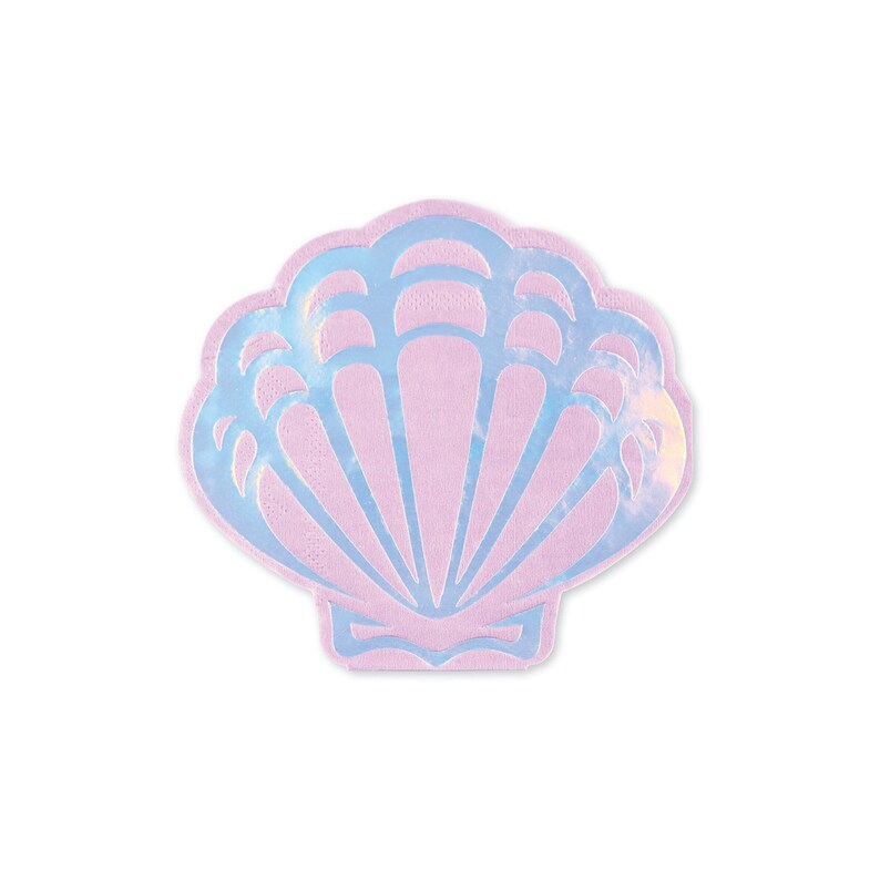 May include: A pink and blue iridescent seashell shaped paper napkin.