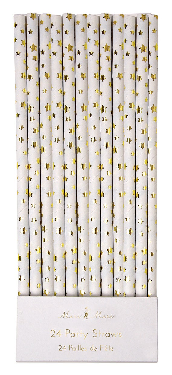 Gold Star Straws 7.75" | Twinkle Twinkle Little Star | Under the Stars Party | Star Birthday Party | Princess Party |Pack of 24 Paper Straws Il_570xn