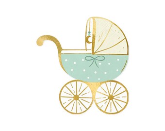 Blue Carriage Baby Shower Napkins (20ct) – Gold Foil Paper Napkins for Boy