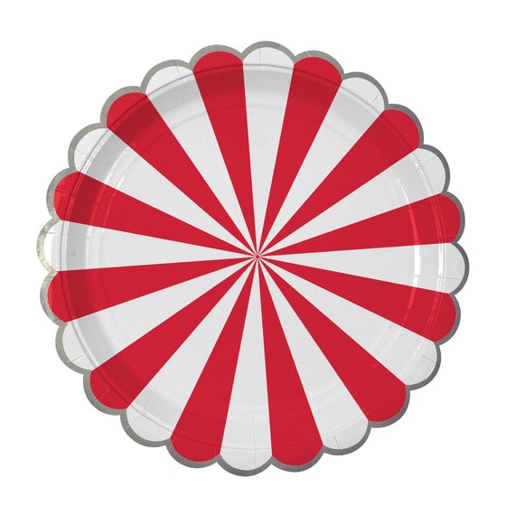 Red & White Striped Lunch Plates | Circus Birthday Party | Carnival | Christmas Plates | Pack of 8 Meri Meri Paper Plates Il_570xn