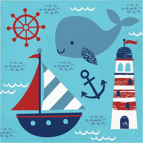 Nautical Lunch Napkins | Nautical Baby Shower | Ahoy It's a Boy | Boys First Birthday | Sailing Decorations | Pack of 16 Paper Napkins Il_570xn