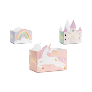 Magical Unicorn Castle & Rainbow Treat Boxes 6ct | Pastel Unicorn Birthday Favor Box | Rainbow Unicorn Party Decor | Unicorn Snack Boxes