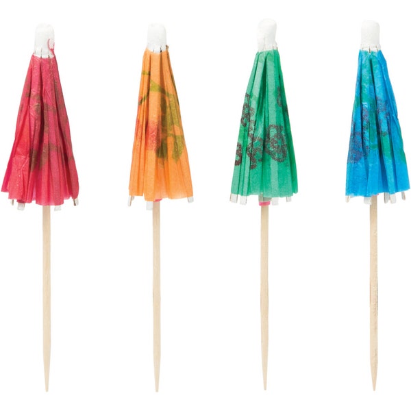 Cocktail Umbrella Party Picks 12ct | Tropical Baby Shower | Summer Luau Birthday Party | Tropical Bachelorette Party | Wooden Food Picks