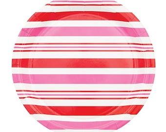 Red & Pink Striped Lunch Plates 12ct | Candy Land Christmas Decor | Kid's Christmas Party | Pink Christmas | Gingerbread Party