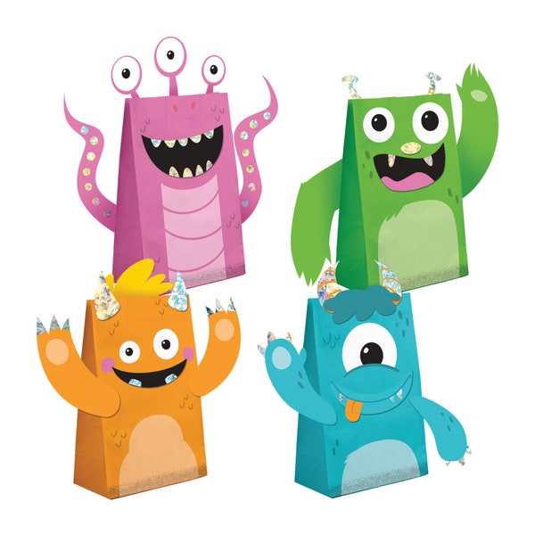 Little Monster Treat Bags 8ct | Our Little Monster Birthday Favor Bags | Monster Party Decor | Halloween Birthday | Monster Party Favors