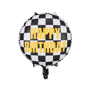 Checkered Flag Happy Birthday Foil Balloon 14" | Two Fast Birthday | Race Car Birthday Party | Fast One Birthday | Racing Birthday Balloon
