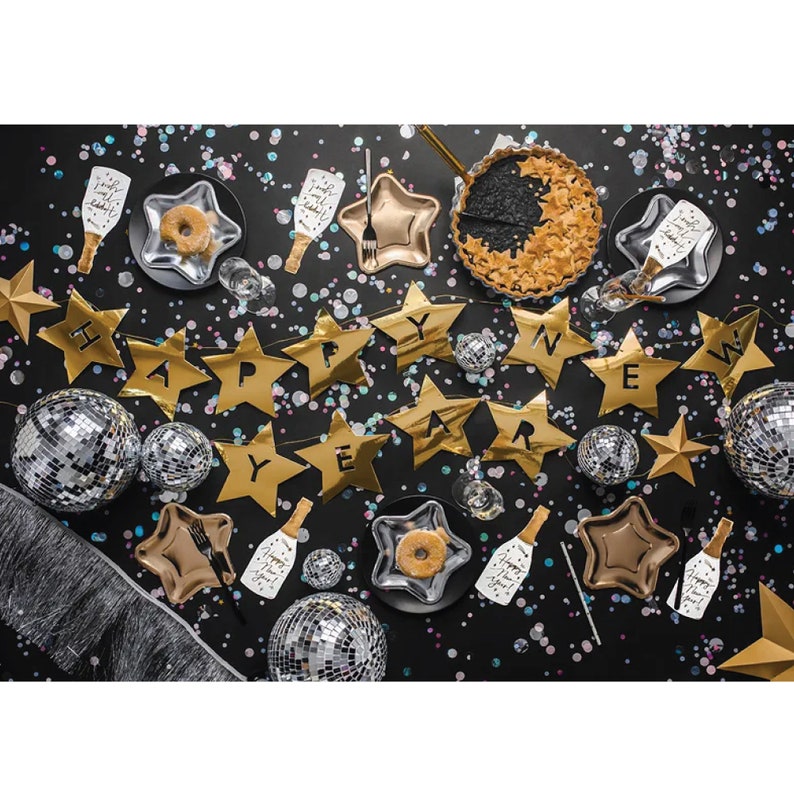 Gold Star Happy New Year Banner 9.5ft New Year's Eve Party Decorations New Year's Eve Banner NYE Backdrop Gold New Year's Eve image 2