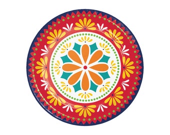 Fiesta Dessert Plates (8ct) – Mexican Pottery Design for Cinco de Mayo Party