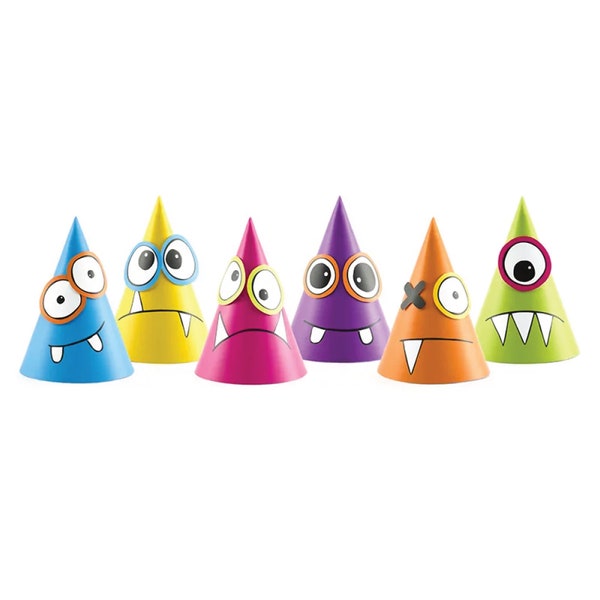 Little Monster Party Hats 6ct | Our Little Monster Birthday | Monster Party Decor | Monster Photo Booth Props | Monster Party Favors