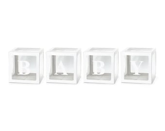 White Baby Block Decorations – Gender Reveal or Baby Shower Transparent Photo Prop Boxes