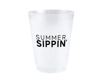 Summer Sippin' Frosted Plastic Cups 8ct | Summer Pool Party Cups | Last Splash Bachelorette Party | Shatterproof Cups | Summer Birthday