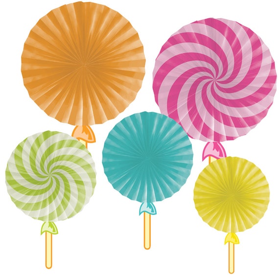 Candy Shop Lollipop Swirl Paper Fan Decorations 5ct | Candy Shop Party Decorations | Candy Land Christmas | Two Sweet Shoppe Birthday Il_570xn