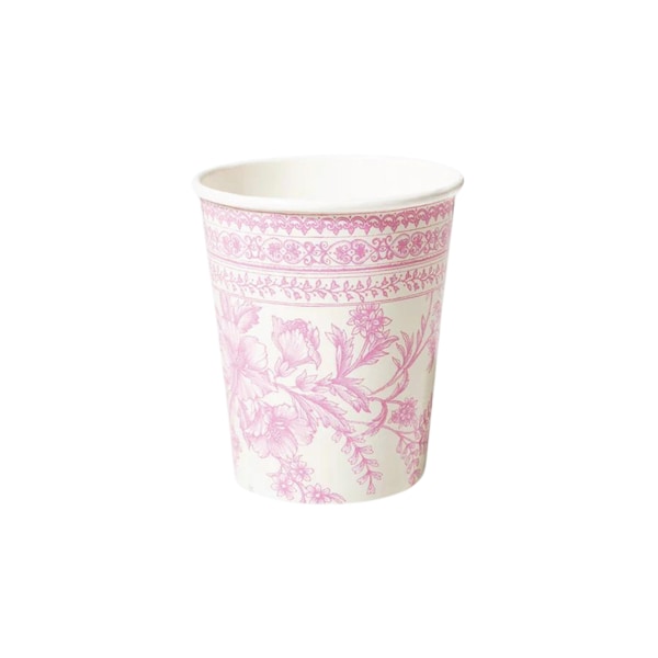 Pink Toile Paper Cups 10ct | Pink Tea Party Bridal Shower | Vintage Tea Party Baby Shower | Mother's Day Brunch | Floral Tea Party Birthday