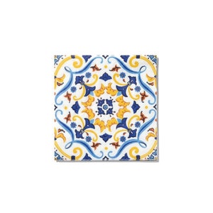 SALE | Spanish Yellow & Blue Cocktail Napkins 25ct | Mediterranean Lemon Bridal Shower | Baby Shower Party Decor | Small Paper Napkins