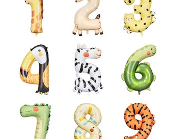 Giant Number Balloon Animals 1-9 | Birthday Number Balloon | Party Animal Balloons | Safari Birthday Balloon Prop | Jungle Birthday Backdrop