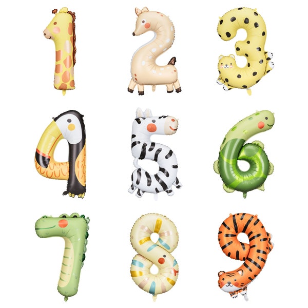 Giant Number Balloon Animals 1-9 | Birthday Number Balloon | Party Animal Balloons | Safari Birthday Balloon Prop | Jungle Birthday Backdrop