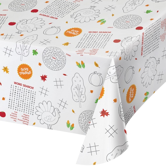 Kids Thanksgiving Activity Paper Table Cover 54" x 88" Disposable Thanksgiving Tablecloth