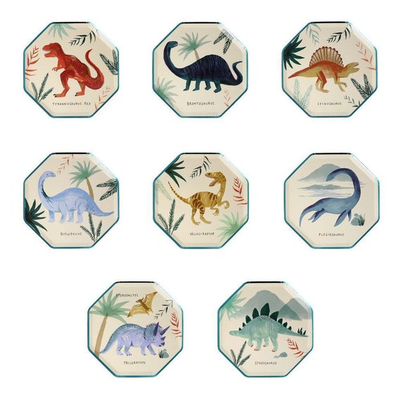 Dinosaur Kingdom Dessert Plates | Jurassic World | Dinosaur Party Decor | Dino Baby Shower | Three Rex Birthday | 8 Meri Meri Small Plates Il_570xn