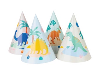 Dino Party Hats 8ct | Dinosaur Party Favors | Three-Rex Dinosaur Birthday Hats | Jurassic Party | Dinosaur Hats | Dinosaur Party Supplies