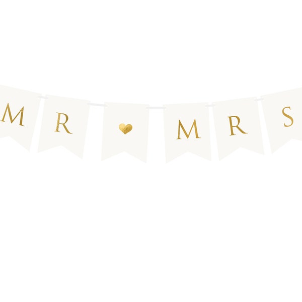 DIY White and Gold Mr. & Mrs. Pennant Banner | Gold Wedding Reception Decor | Mr. and Mrs. Wedding Sign | Wedding Banner | Wedding Photo