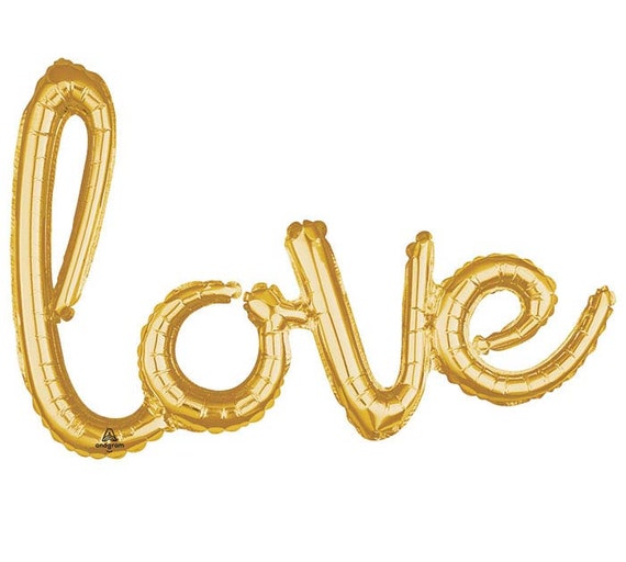 Gold Love Cursive Letter Balloon 31"x21" | Gold Party Decor | Wedding Decorations | Engagement Party Balloons | Baby Shower Balloons Il_570xn