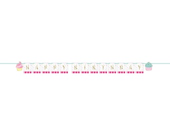 Cupcake Happy Birthday Banner 8ft | Sweet Shoppe Party | Ice Cream Birthday | Baking Birthday | Two Sweet Birthday | Sweet Little 1 Birthday