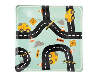 Construction Truck Birthday Plates (8ct) – Road Work Theme or Dump Truck Party Decor