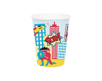 Comic Book Superhero Paper Cups 8ct | Superhero Birthday Party | Superhero Cups | Superhero Party Decor | Superhero Baby Shower